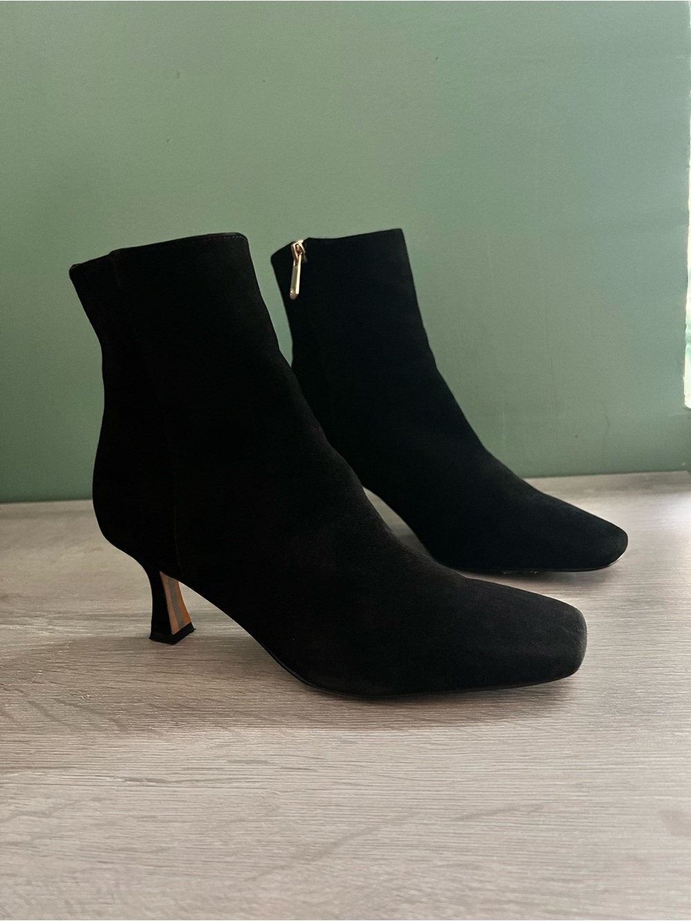 Black Suede Ankle Boots with Kitten Heel